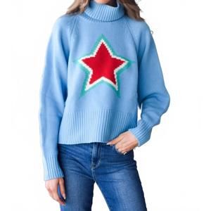 NEW NEVER A WALLFLOWER echo star turtleneck sweater in red/ocean/mint